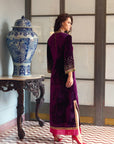 After Hours Purple Boota Yoke Velvet Kaftan Dress
