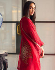 After Hours Red-Magenta Embroidered Silk Gharara Set