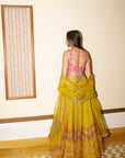 After Hours Hot Pink Cutwork Blouse And Yellow Embroidered Lehenga Set
