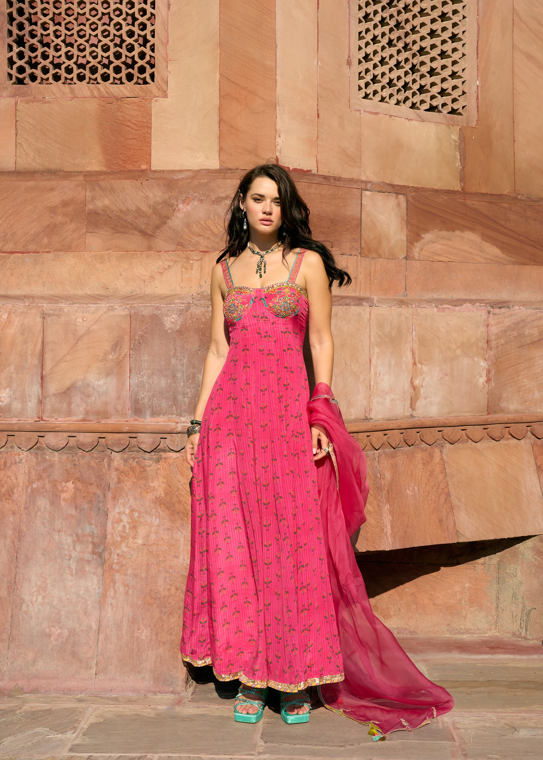 After Hours Hot Pink Embroidered Corset Anarkali Set – Raji Ramniq