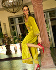 After Hours Lime Yellow Boota Velvet Kaftan Dress