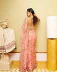 After Hours Embroidered Nude Pink Printed Organza Saree Set