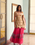 After Hours Embroidered Beige Tissue Sharara Set
