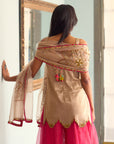 After Hours Embroidered Beige Tissue Sharara Set