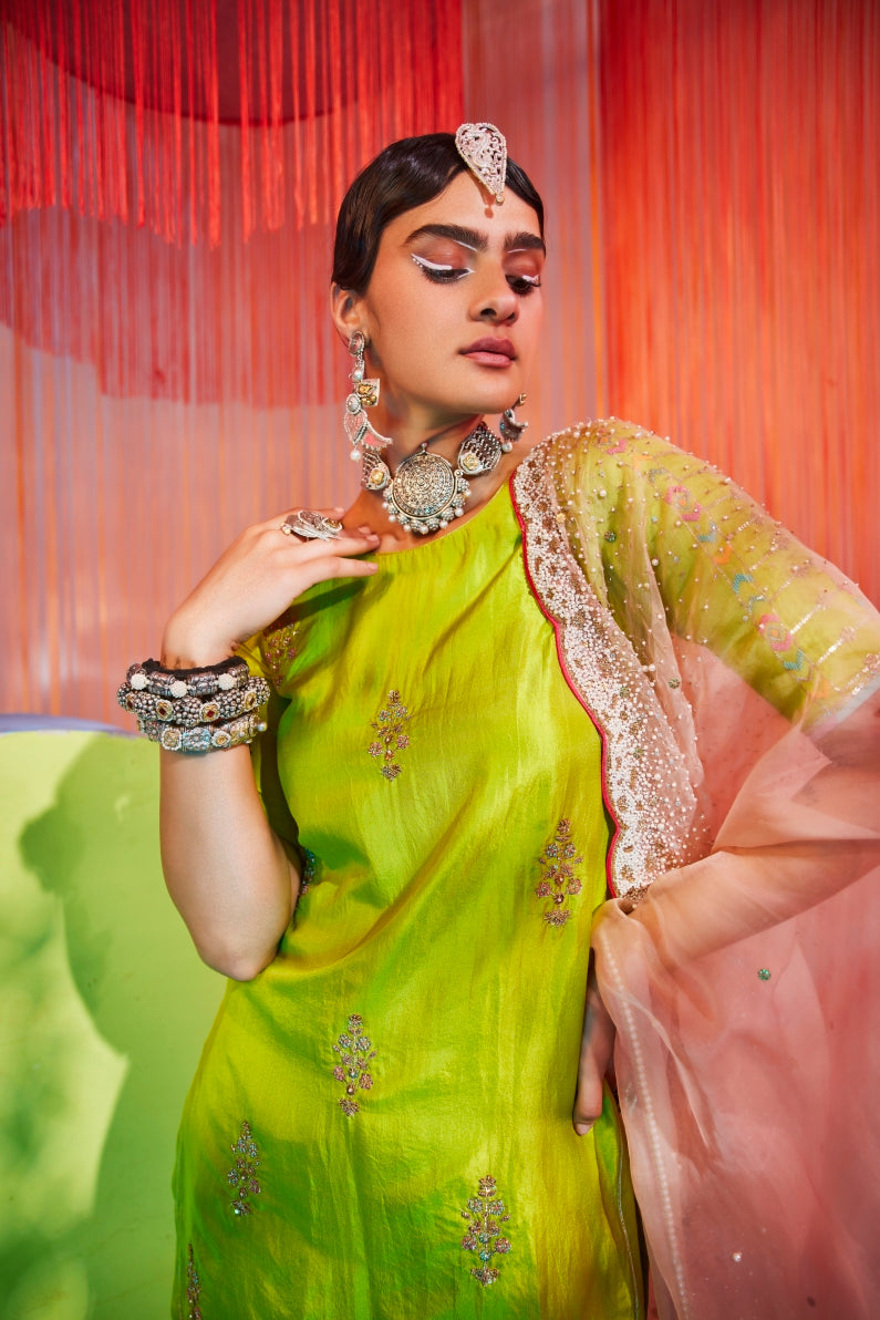 Bright Green Orchid Gharara Set