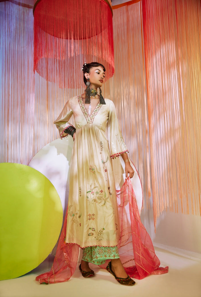 Ivory Jaal Silk Kurta Set