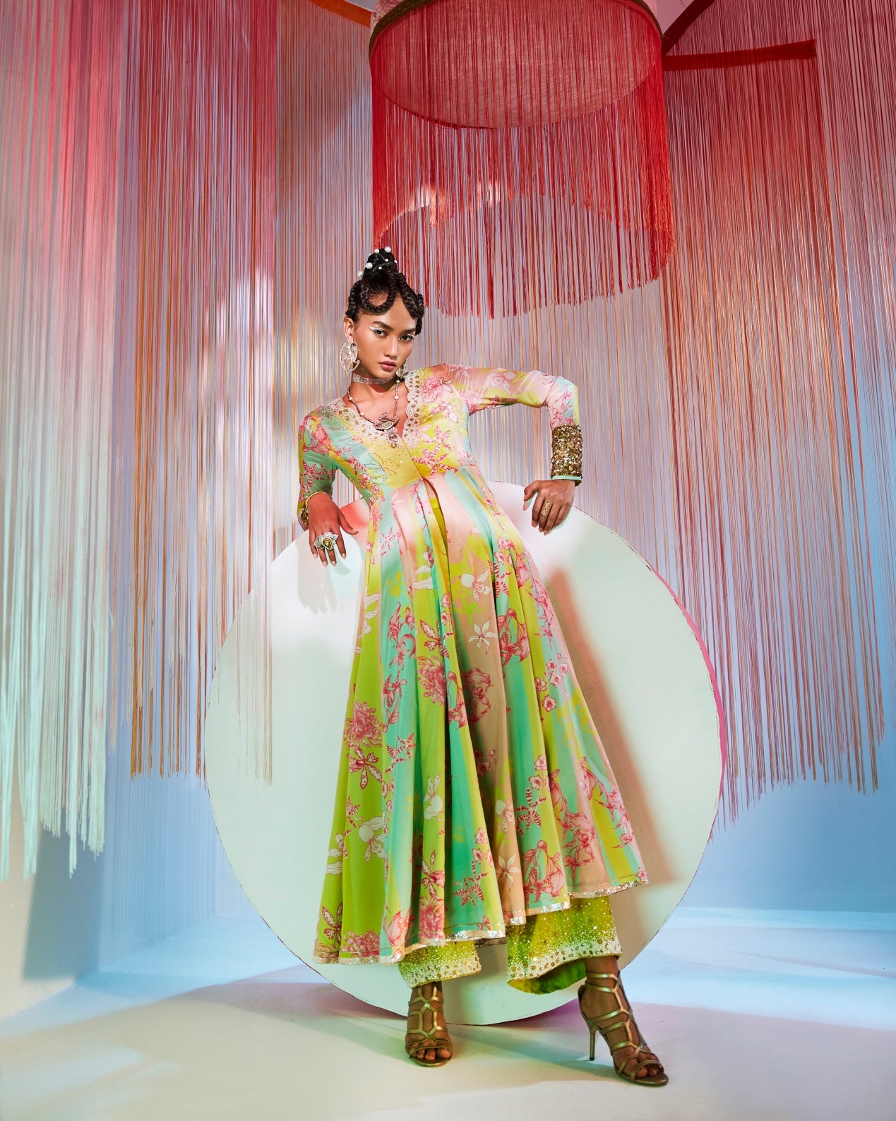 Lime Yellow Orchid Anarkali Set