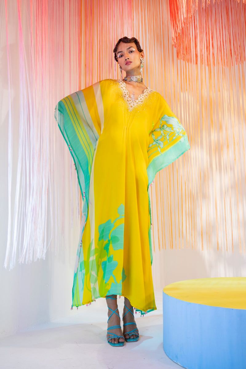 Shine Bright in This Yellow Kaftan Dress For Women – Raji Ramniq