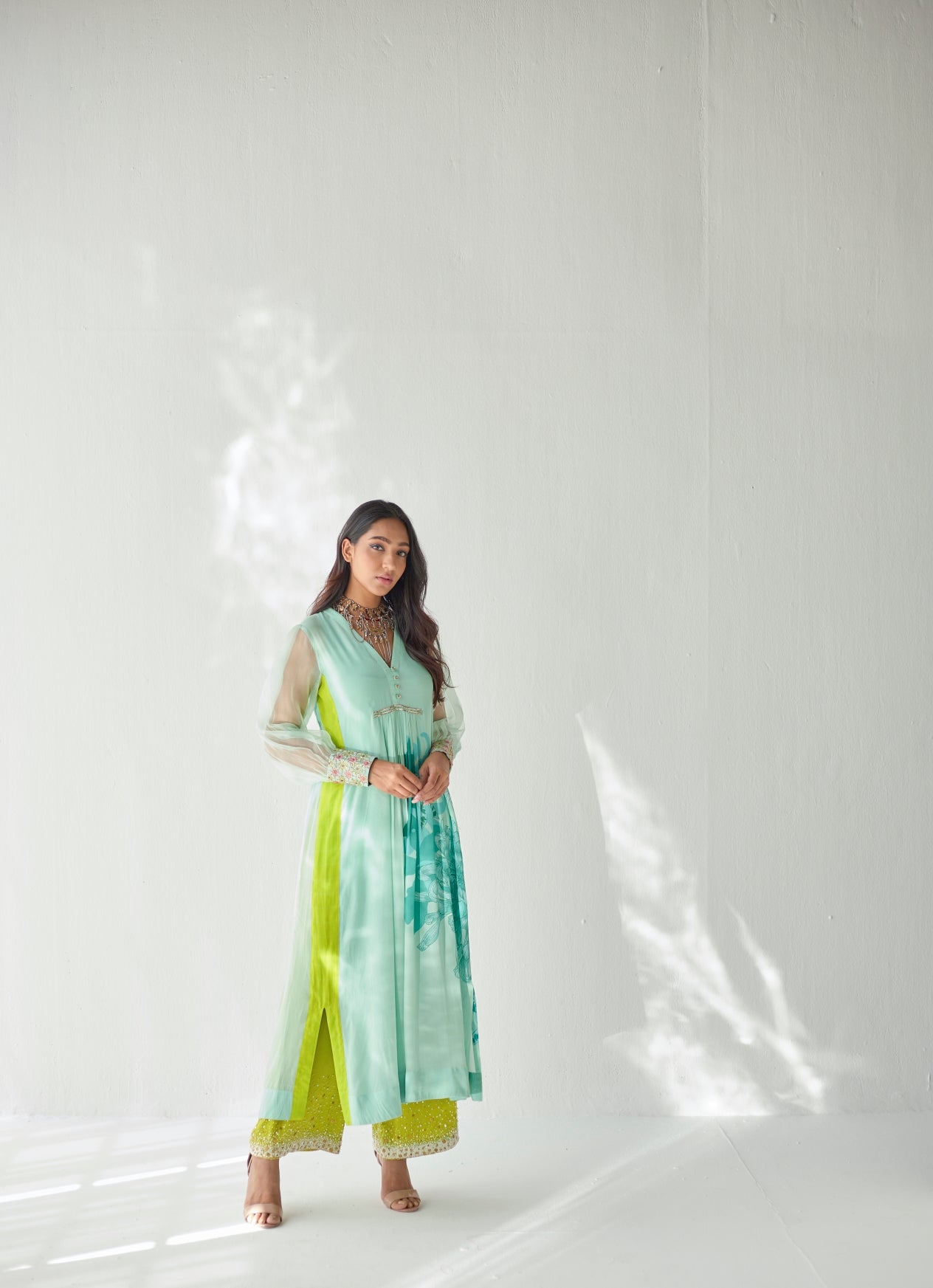 Sea Green Side Flower Kurta Set