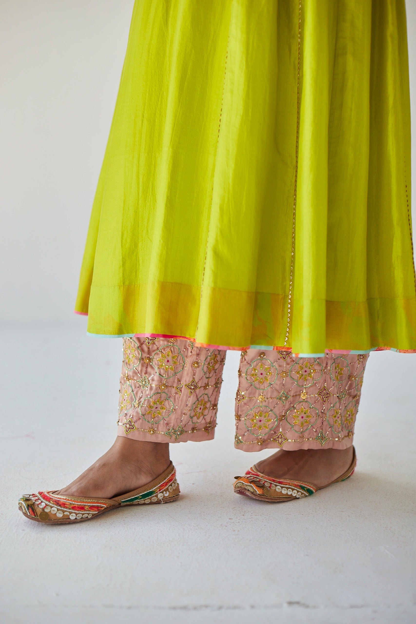 Bright Green Side Kali Kurta Set