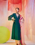 Teal Green Side Kali Kurta Set
