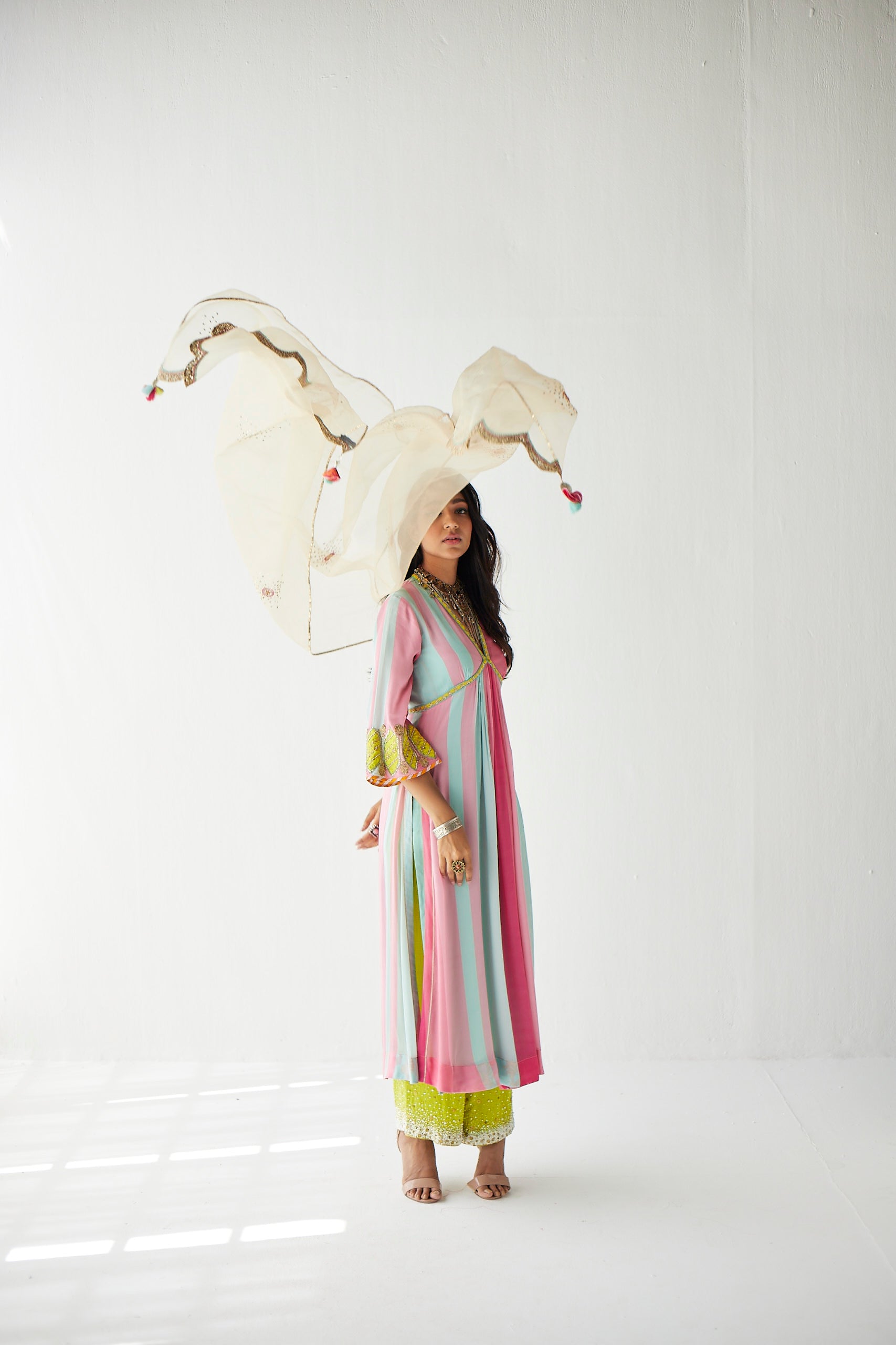 Bright Pink Bell Sleeve Kurta Set