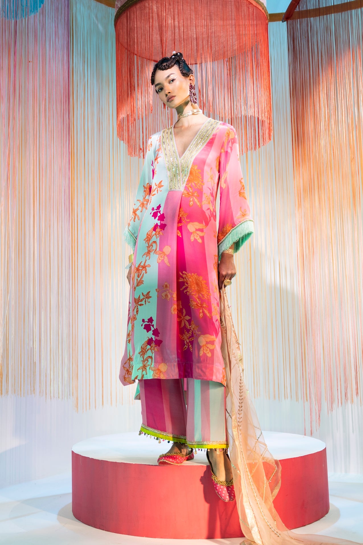 Hot Pink Orchid Front Pleat Kurta Set