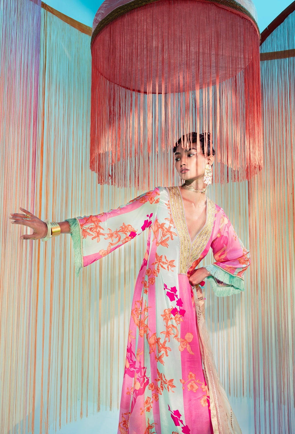 Hot Pink Orchid Front Pleat Kurta Set