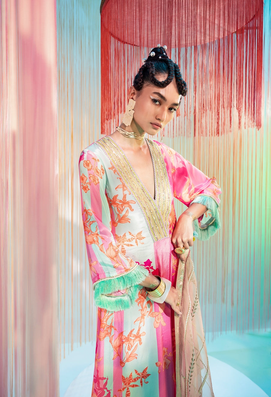 Hot Pink Orchid Front Pleat Kurta Set