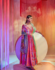 Hot Pink Powder Blue Orchid Anarkali Set