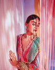 Hot Pink Powder Blue Orchid Anarkali Set