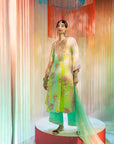 Lime Yellow Orchid Front Pleat Kurta Set