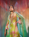 Lime Yellow Orchid Front Pleat Kurta Set