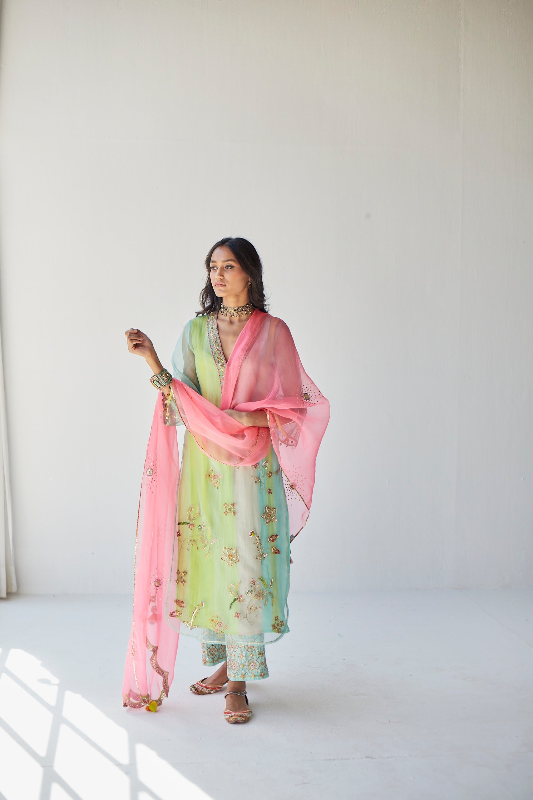 Powder Blue Jaal Organza Kurta Set