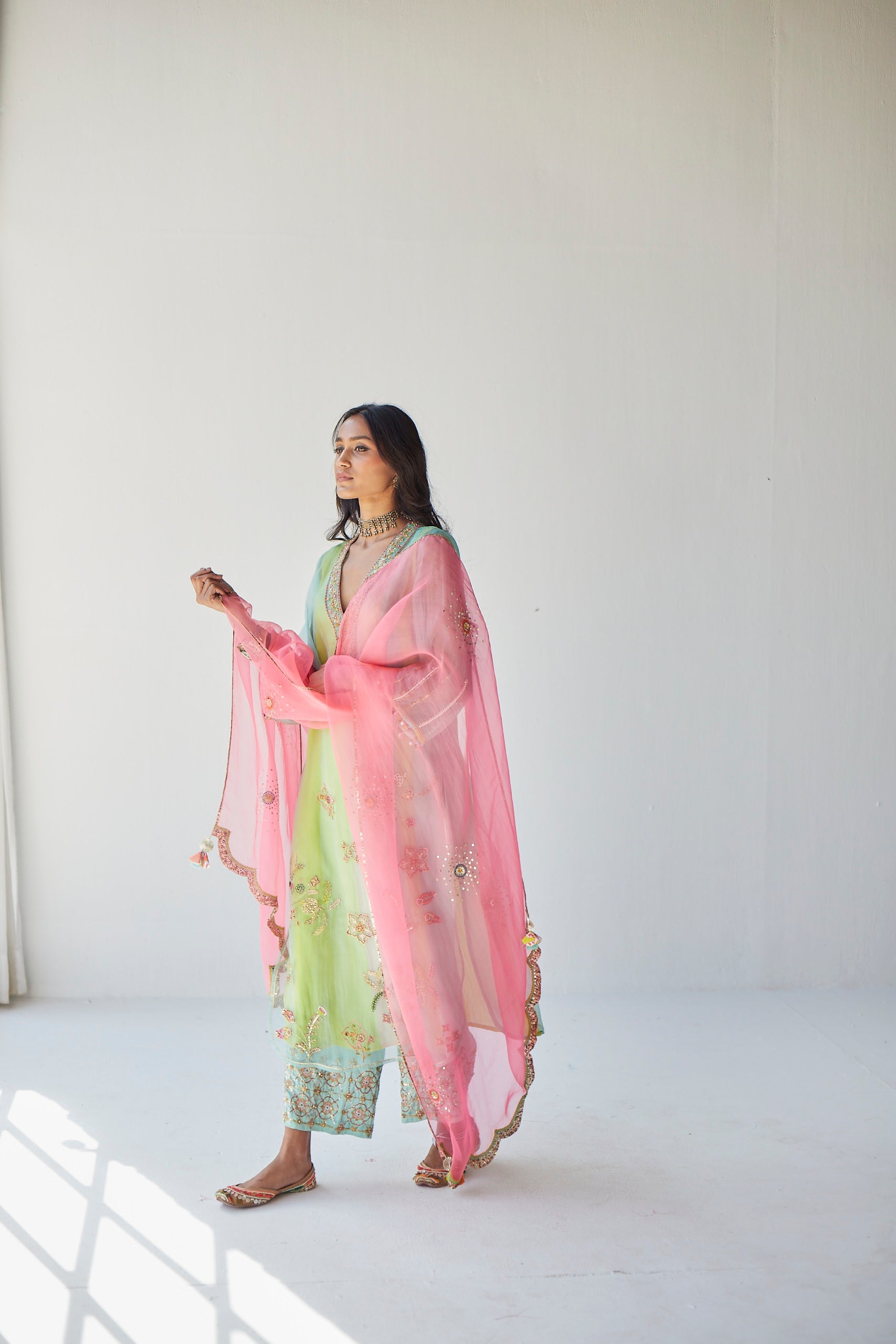 Powder Blue Jaal Organza Kurta Set
