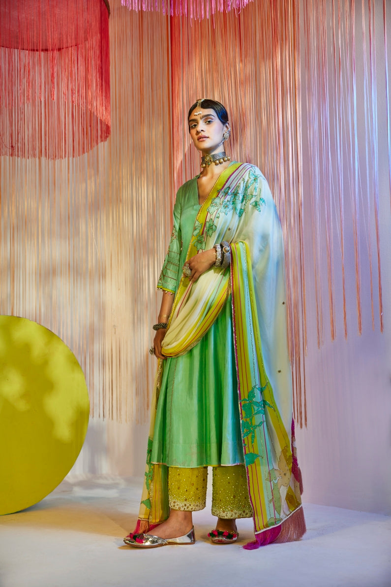 Powder Blue Side Kali Kurta Set