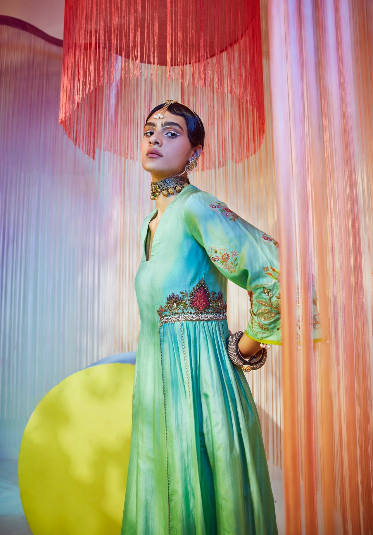 Powder Blue Side Kali Kurta Set