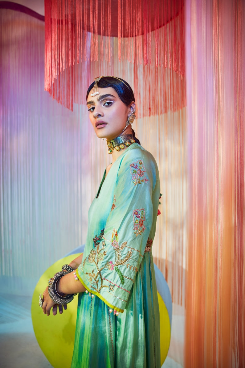 Powder Blue Side Kali Kurta Set