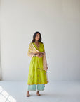 Lime Green Jaal Silk Kurta Set