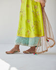 Lime Green Jaal Silk Kurta Set