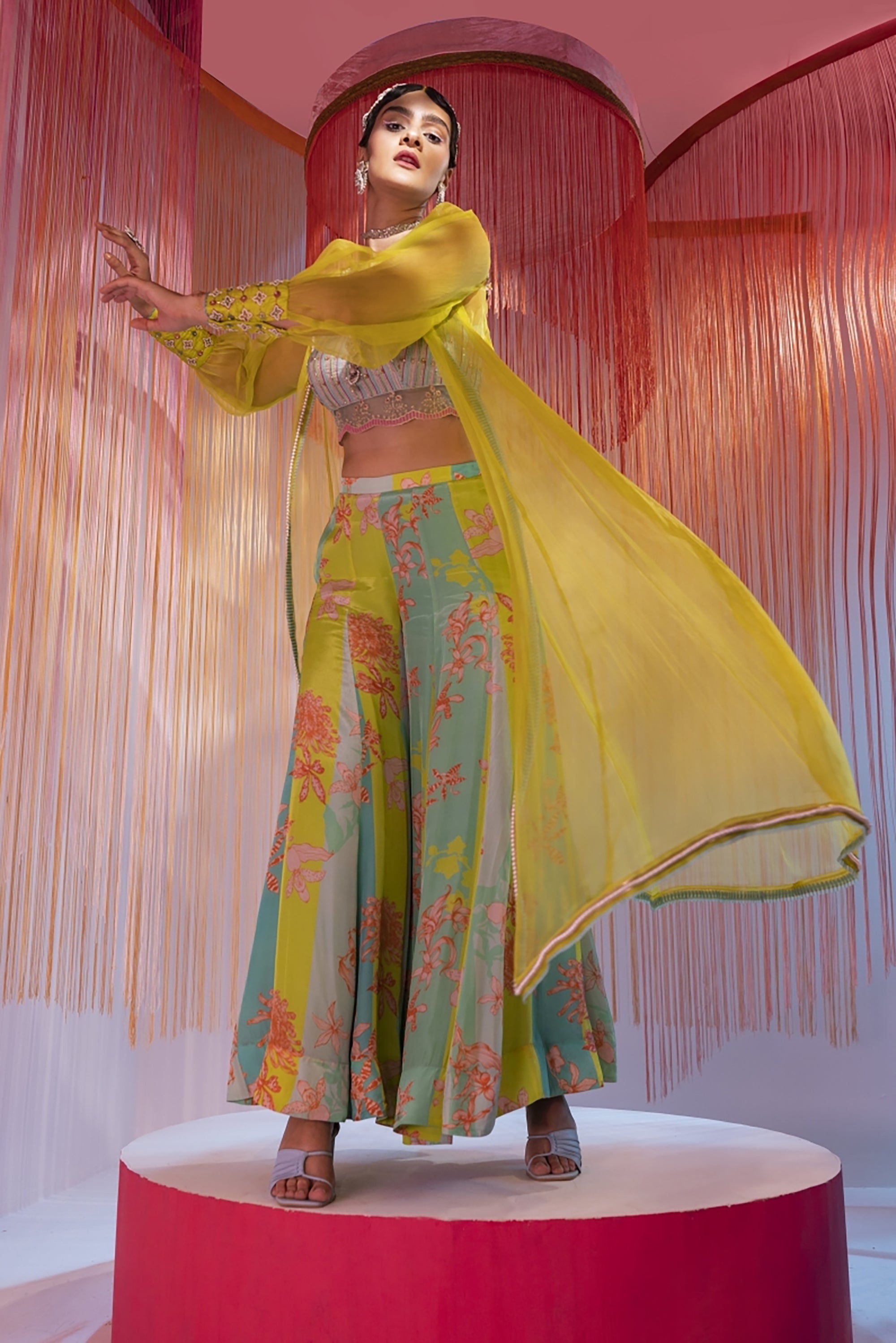 Lime Green Orchid Jacket Set