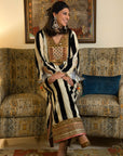 Black And White Stripe Velvet Kaftan Dress