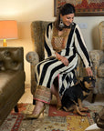 Black And White Stripe Velvet Kaftan Dress