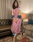 Pink Mehzabeen Print Velevt Kurta Set