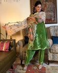 Green Stripe Velvet Kurta Set