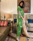 Green Stripe Velvet Kurta Set