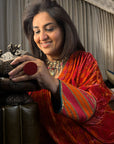 Orange Red Phulkari Print Velvet Kaftan Set