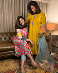 Yellow Stripe Velvet Kurta Set