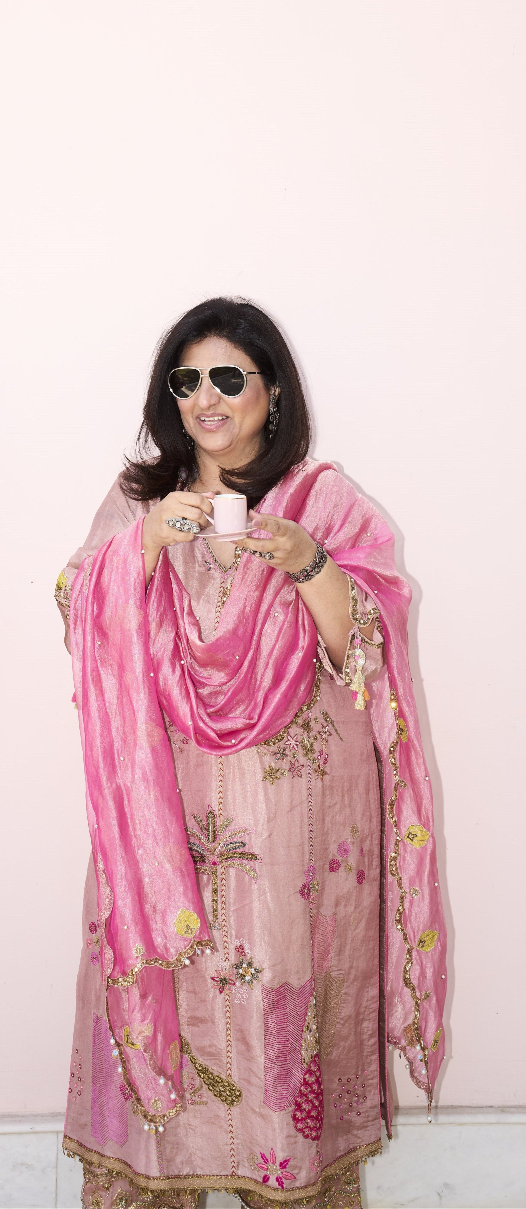 Raji Pastel Pink Tissue Kurta Set