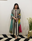 EXCLUSIVE EDIT BLACK/ IVORY STRIPE KURTA SET