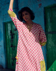 Safar Flower Embroidered Linen Kaftan Kurta Set