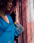 Safar Teal Blue Cuff Embroidered Jacket Kurta Set