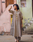 Safar Black And White Panel Print Linen Kurta Set