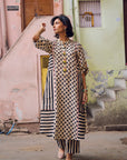 Safar Black And White Panel Print Linen Kurta Set