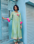 Safar P.Blue Floral Boota Side Pintuck Kurta Set