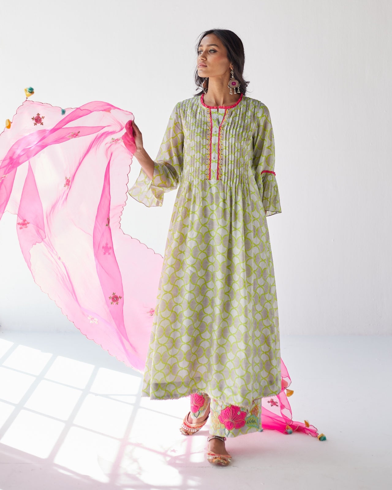 Dupahar Grey Pintuck Kurta Set
