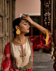 Fariba Red Ivory Yoke Kurta Set
