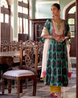 Fariba Teal Green Ivory Yoke Kurta Set