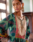 Fariba Teal Green Ivory Yoke Kurta Set