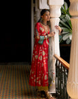Fariba Red Printed Side Kali Kurta Set
